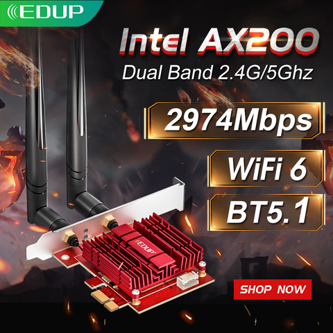 EDUP 3000Mbps WiFi 6 PCI Express Bluetooth 5.1 Adapter Dual Band 2.4G/5GHz 802.11AC/AX Intel AX200 PCIe Wireless Network Card ► Photo 1/6