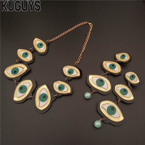 KUGUYS Vintage Green Eyes Tassel Earrings for Women Hyperbole Acrylic Large Drop Earring Fashion Jewelry Cool Trendy Accessories ► Photo 1/6