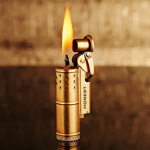 Classic Retro Gasoline Lighter Flint Lighter Trenches Pure Copper Cigarette Petrol Windproof Free Fire Inflated Metal Gadgets ► Photo 1/6