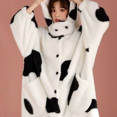 Cute Cow Pajamas Women Winter Nightgown Female Long Thickened Flannel Sleep Dress Girl Home Service Winter Bathrobe ► Photo 1/6