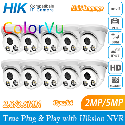 Hikvision Compatible ColorVu 5MP Dome POE IP Camera 8MP Home Security CCTV Camera 1080P IR 30m ONVIF H.265 P2P Plug&play IPC ► Photo 1/6