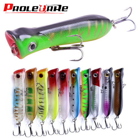Hot 10pcs/lot Fishing lure Set Mixed New models Fishing Tackle 10 Color 80mm 11.5g Top water Popper lures Mix Fishing bait ► Photo 1/6