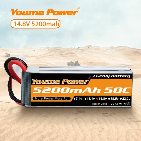 Youme 14.8V 4S Lipo Battery 5200mAh 50C with deans Plug RC Batteries for RC Car Boat RC Helicopter Airplane Truck Truggy Arrma ► Photo 1/6