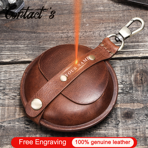Contact's Crazy Horse Leather Men's Coin Purse Multifunctional Mini Wallet Vintage Small Money Bags for Earphone High Quality ► Photo 1/6