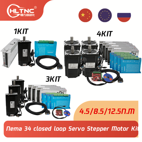 1 3 4 Kit 12.5N 8.5N 4.5N cnc nema 34 closed loop Servo Stepper Motor with Driver & Power Supply+ MACH3 Interface board cable ► Photo 1/6