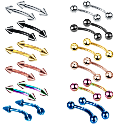 2PCS Stainless Steel 16G Eyebrow Banana Piercing Ring Labret Lip Tongue Piercing Snake Eyes Banana Lengua Rook Tragus Earring ► Photo 1/6