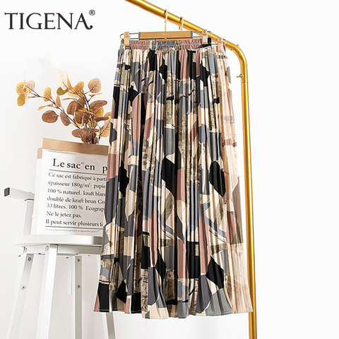 TIGENA Vintage Long Pleated Skirt Women 2022 Summer Holiday Beautiful Colorful Print Chiffon High Waist Maxi Skirt Female ► Photo 1/6
