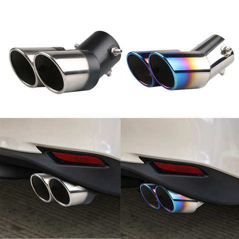 Universal Auto Muffler Silencer Dual Outlet Car Exhaust Tip Stainless Steel Slant Rolled Edge Black/Silver Anti-resistance Repai ► Photo 1/6