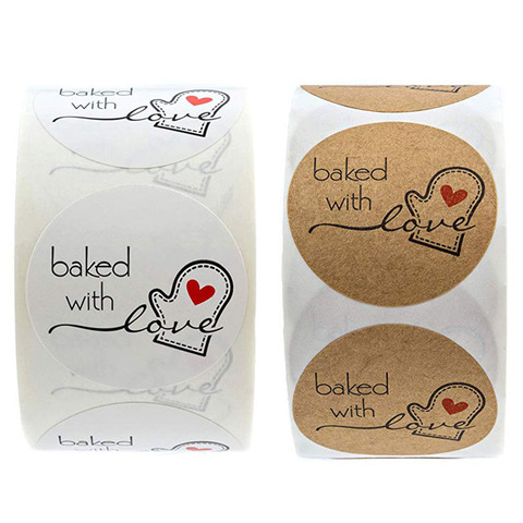 100-500pcs Kraft Paper Baked With Love Stickers Scrapbooking For Package Seal Labels Sticker Cute Handmade Stationery Sticker ► Photo 1/5