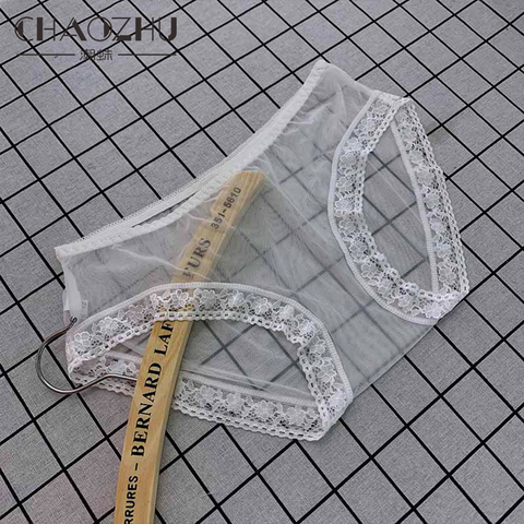 CHAOZHU Full Transparent  Black White Sexy Lady Summer Thin Breathable Quick Dry Mesh Lace Panties Underwear Brief Female ► Photo 1/6