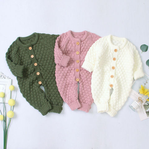 0-18M Newborn Infant Baby Girl Boy Romper Knitted Long Sleeve Jumpsuit Warm Autumn Winter Baby Clothes Costumes Solid ► Photo 1/5