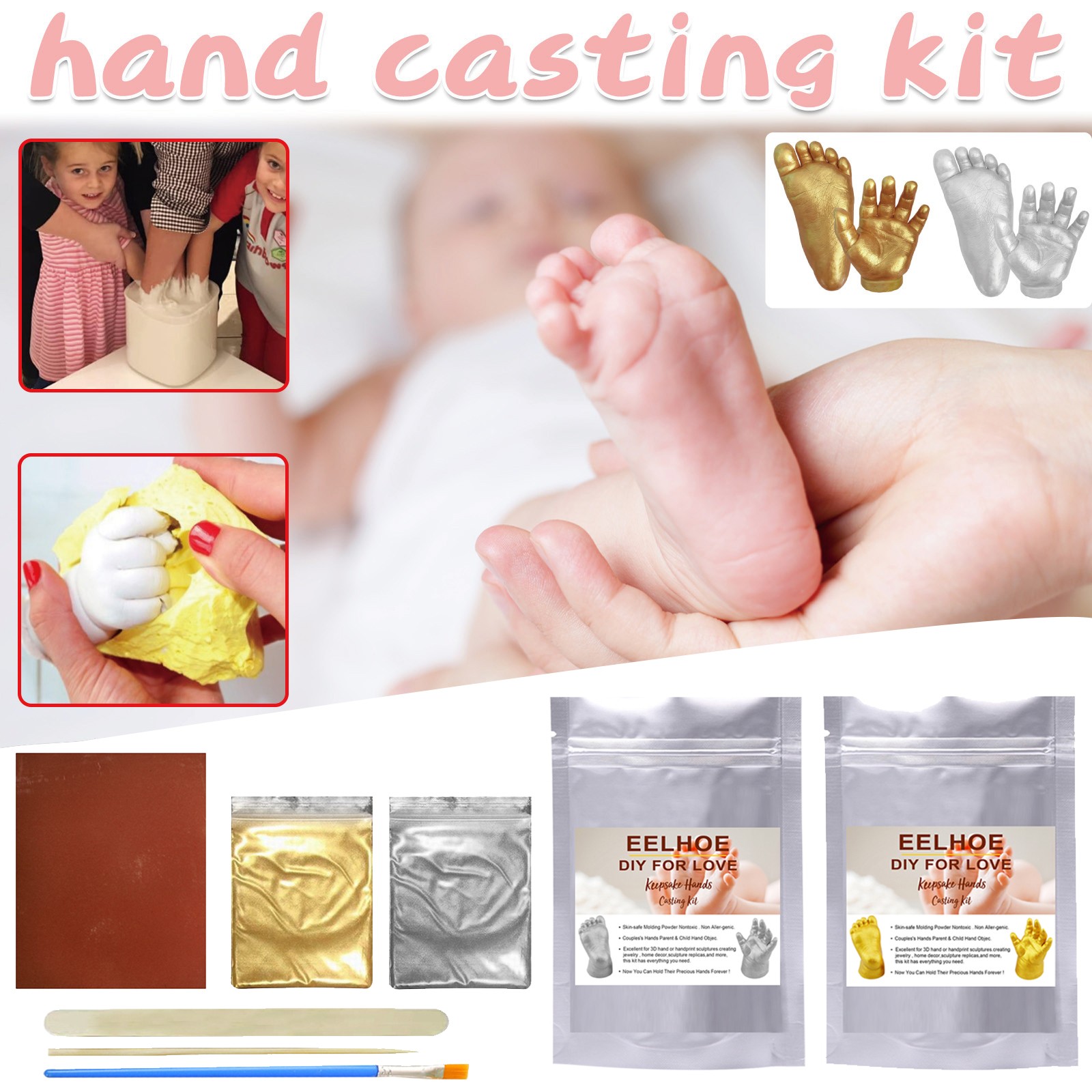 Eelhoe Souvenir Hand Casting Kit Couples Wedding Holding Baby Plaster