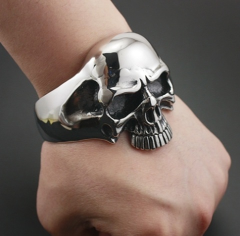 Men's High Quality Metal Huge Heavy Skull Men's Motorcycle Exaggerated Punk Bracelet ► Photo 1/6
