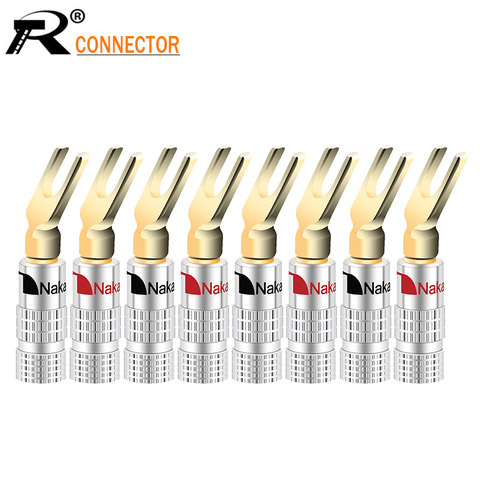 8pcs Nakamichi Gold Plated Y/U- type Banana Plugs Set Cable Wire Connector Fork Spade Speaker Plug Adapter Audio Terminals ► Photo 1/6