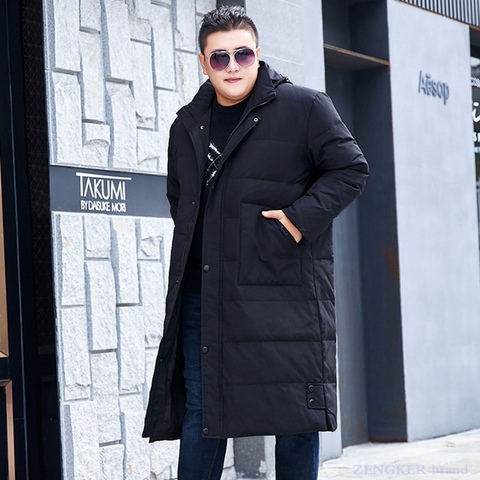 The new extra-large size men's winter warmth over the knee long fashion down jacket 10x plus fertilizer to increase  coat 150 kg ► Photo 1/4