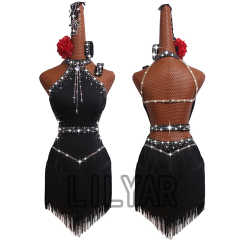 New Latin Dance Dress Competition Dress Costumes Skirt Performing Dress Rhinestone Adult Customize Children Chinese Style Collar ► Photo 1/6