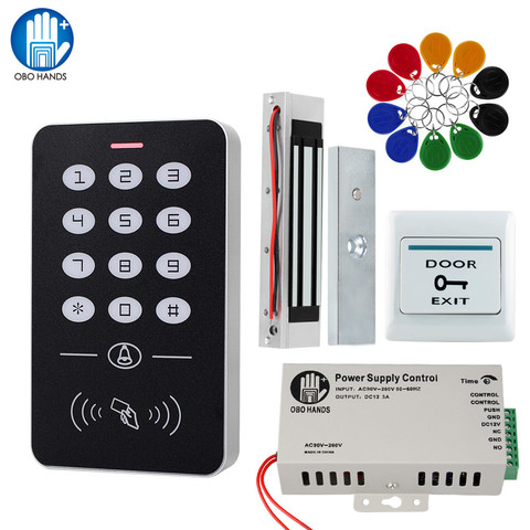 OBO Door Access Control System RFID Keypad EM Card Reader + Power Supply + Electronic Magnetic Lock Bolt Strike Locks for Home ► Photo 1/6