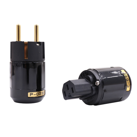 P029E+C029 Schuko Power Plug Hifi Power Plug High Quality Gold Plated One Pair Eu Power Connector + IEC female Connector ► Photo 1/5