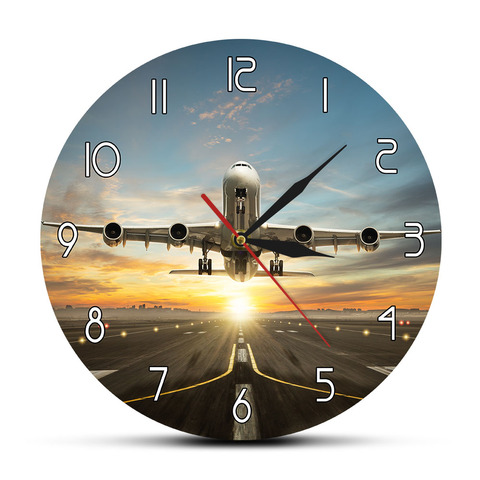 Huge Two Storeys Commercial Jetliner Wall Clock Commercial Airplane Taking of Runway in Dramatic Sunset Light Modern Home Decor ► Photo 1/6