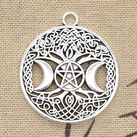 3pcs Charms Moon Star World Tree 39x34mm Antique Silver Color Plated Pendants Making DIY Handmade Tibetan Finding Jewelry ► Photo 1/4