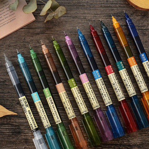 5 pcs High Capacity Straight Liquid Gel Pen DS-904 Quick Dry Vintage Colour Ink 10 Colors Set 0.5mm Needle Shaped Nib Handbook ► Photo 1/6