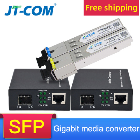 Gigabit Media Converter SFP Transceiver Module 5KM 1000Mbps Fast Ethernet RJ45 to Fiber Optic switch 2 port SC Single Mode ► Photo 1/6