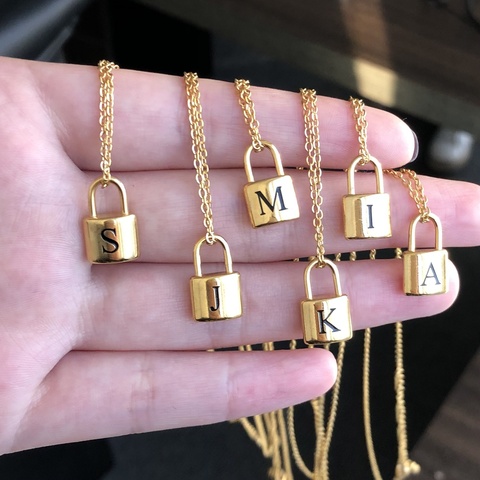 Stainless Steel Initial Letter Padlock Necklace Gold Plated Lock Letter English Pendant Necklace Women's Birthday Gift ► Photo 1/1