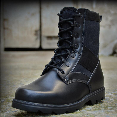 Natural Wool Safety Shoes Steel Toe Canvas + Leather Boots Men Fall Black Work Shoes Lace Up Security Boots Army Military Boots ► Photo 1/6