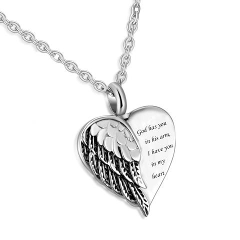 Stainless Steel Angel Wing Hold Heart Cremation Urn Necklace Keepsake Memroial Jewelry For Ash ► Photo 1/5