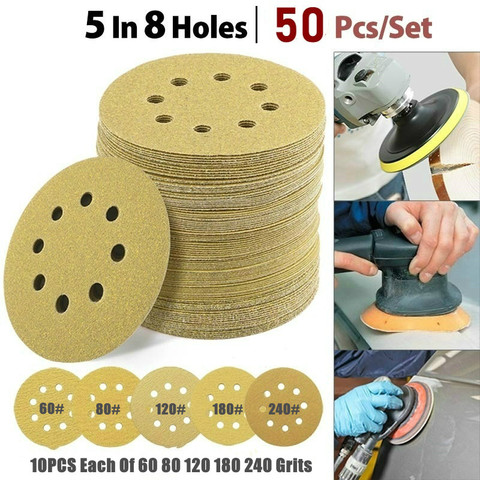 50pcs 125mm Sandpaper Round Shape Sanding Discs Hook Loop Sanding Paper Buffing Sheet Sandpaper 8 Hole Sander Polishing Pad ► Photo 1/6