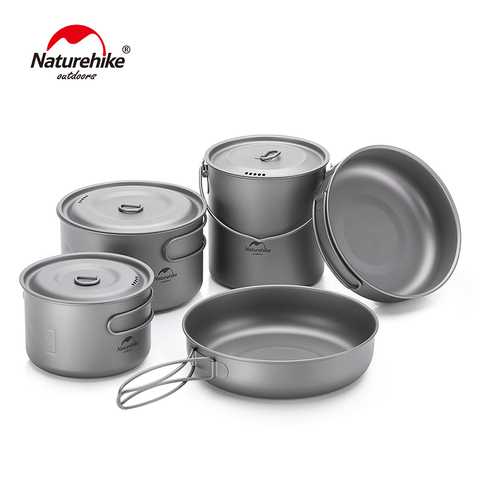 Naturehike Outdoor Lightweight Titanium Cookware Camping Pincic Cooker Pot 2-3 Persons Titanium Pot Pan Camping Picnic Tableware ► Photo 1/5