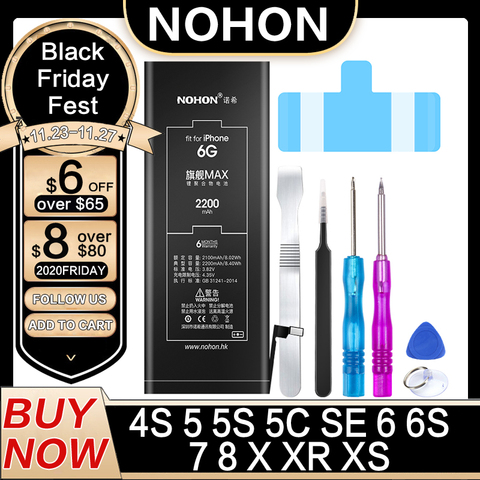 NOHON Phone Battery For iPhone 6 6S S 7 8 SE X 5 5S 5C Xs Xr iPhone6 iPhone7 Replacement Original High Capacity Lithium Bateria ► Photo 1/6