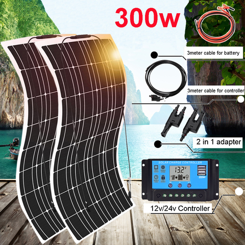 solar panel 12v 300w solar battery charger home energy system 1000w 110v/220v inverter for car RV boat caravan camper camping PV ► Photo 1/6