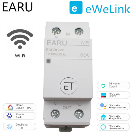 2P Din Rail WIFI Circuit Breaker Smart Timer Switch Relay Remote Control By EWeLink APP Smart Home Compatiable With Alexa Google ► Photo 1/6