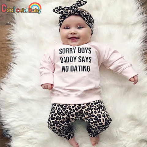 Newborn Baby Girl Clothes Set Fashion Leopard Pants Pink Letter Print Tops Headband 3Pcs Autumn Toddler Infant Clothing Outfits ► Photo 1/6