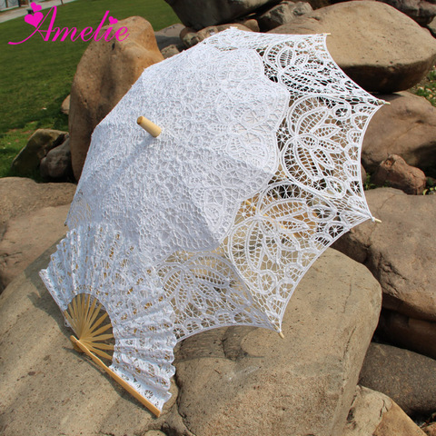 Handmade Bridal Battenburg Lace Parasol and Fan set Wedding Bride Umbrella ► Photo 1/6