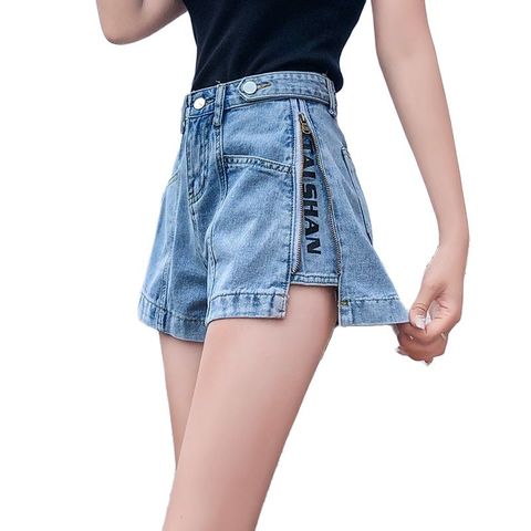 Women's Denim Shorts Fashion Vintage High Waist Blue Wide Leg Female Side zipper Caual Summer Ladies Shorts Jeans For Women ► Photo 1/5
