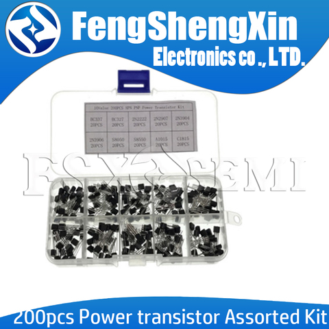 10value 200PCS BC337 BC327 2N2222 2N2907 2N3904 2N3906 S8050 S8550 A1015 C1815 Transistor Assortment Kit Transistors Box Pack ► Photo 1/6