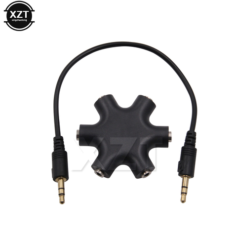 PZ Hot Sale Black 1pcs 3.5mm Jack 6 Multi Port Aux Headphone Splitter Audio Cable Adapter Converter for Audio ► Photo 1/6