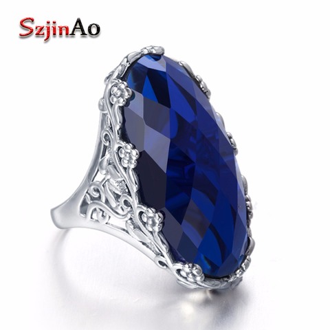 Szjinao Vintage Sapphire Ring For Women Real 925 Sterling Silver Wedding Engagement  Brand Jewelry Bohemia Party France Famous ► Photo 1/6