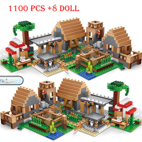 1100+ Pcs Mine Farm Figures Mountain Cave Waterfall Village Jungle TreeHouse Grange Bricks City Model Building Blocks Toys Gifts ► Photo 1/1