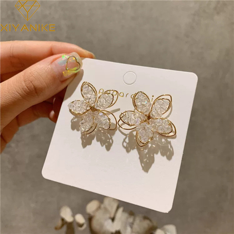 XIYANIKE Korean New Arrival Sweet Crystal Holiday Flower Stud Earrings For Women Fashion Elegant Oorbellen Bijoux Party Gifts ► Photo 1/6