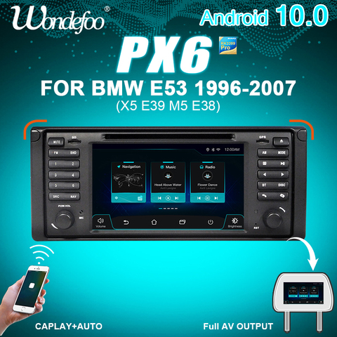 WONDEFOO PX6 1 DIN Android 10 car radio For BMW X5 E53 E39 car audio navigation multimedia dvd radio tape recorder no 2din 2 DIN ► Photo 1/6