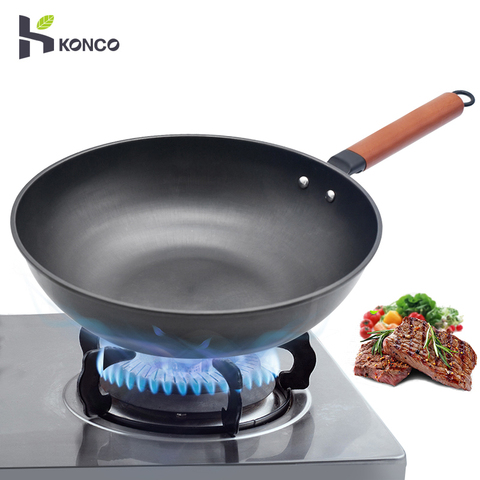 Konco Chinese Iron Wok Traditional Handmade Iron Wok Non-stick Pan Non-coating Gas and Induction Cooker Cookware Kitchen pot ► Photo 1/6