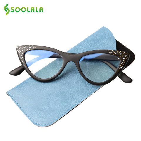 SOOLALA Anti Blue Cat Eye Reading Glasses With Rhinestone Women Tinted Pink Gray Lens Magnifying Presbyopia Readers Glasses ► Photo 1/6