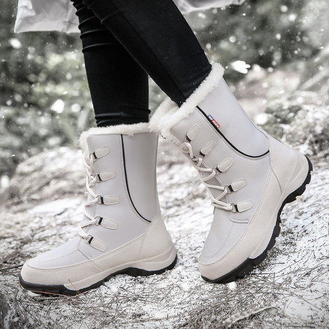 TUINANLE Women Winter Boots 2022 New Fashion Waterproof Cloth Black Women Shoes Hot Warm Plush Snow Boots Women Mid-calf Booties ► Photo 1/6