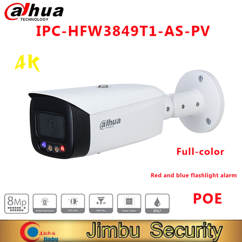 Dahua IP camera IPC-HFW3849T1-AS-PV 8MP Full-color Active Deterrence Fixed-focal Bullet WizSense Network Camera outdoor camera ► Photo 1/2