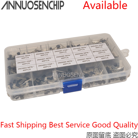 15Values x40 600pcs TO-92 Transistor Assortment Assorted Kit 2N2222 2N3904 2N3906 2N5088 2N5089 2N7000 MPSA42 MPSA92 etc ► Photo 1/1