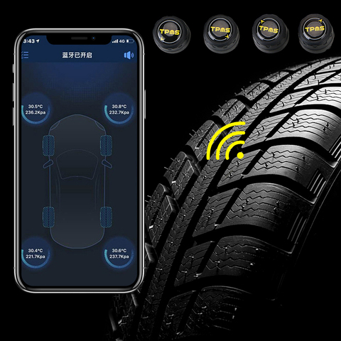 Universal Car Tire Pressure Sensor Waterproof External Alarm Tire Pressure Sensors Bluetooth 4.0 5.0 Android iOS BLE TPMS ► Photo 1/6