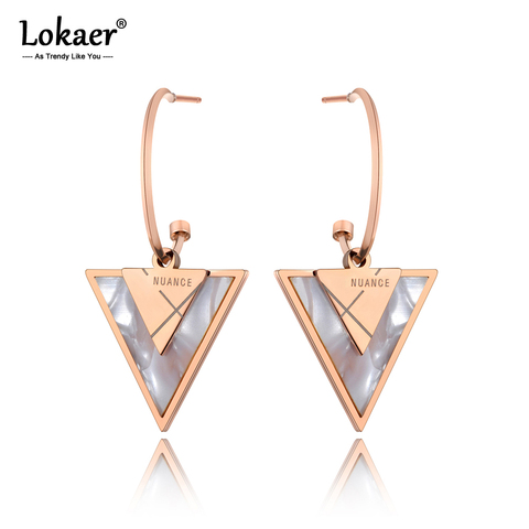 Lokaer Fashion Titanium Steel Geometric Triangle Earrings For Women Girls Bohemia Rose Gold White Shell Earrings Jewelry E19180 ► Photo 1/6